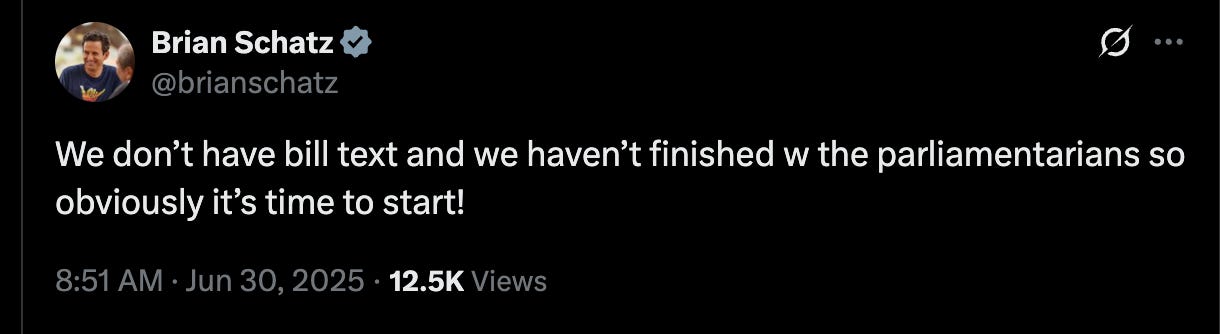 Brian Schatz tweet: We don’t have bill text and we haven’t finished w the parliamentarians so obviously it’s time to start! Brian Schatz tweet: We don’t have bill text and we haven’t finished w the parliamentarians so obviously it’s time to start!