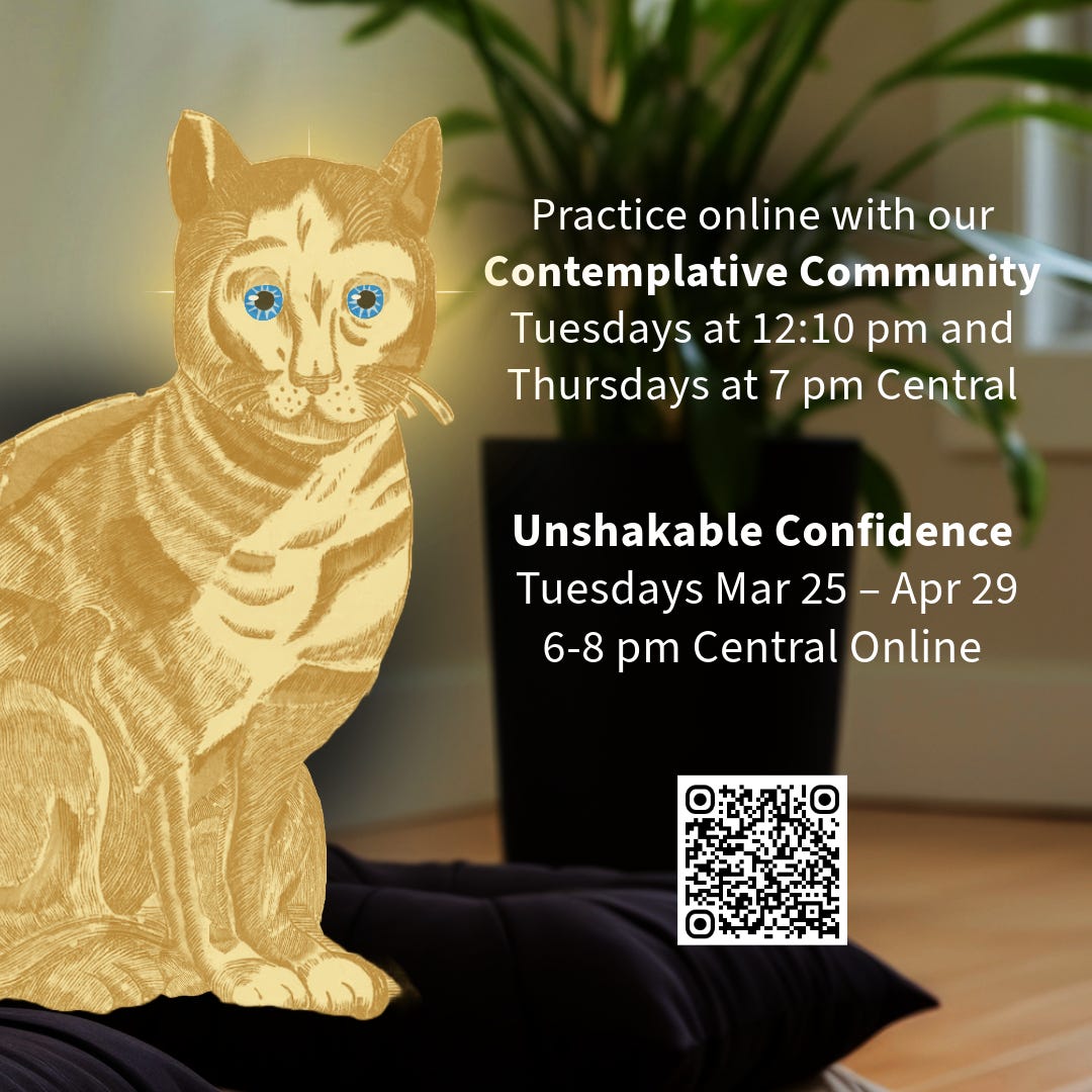 Drawing of a yellow cat with blue eyes sitting on a black cushion on a background with a potted plant