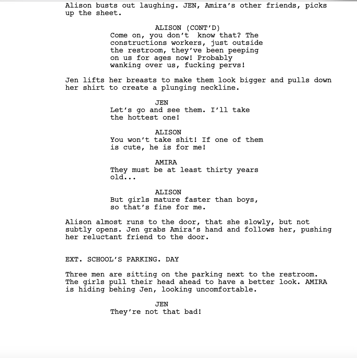 The second page of the film Pearls' first draft