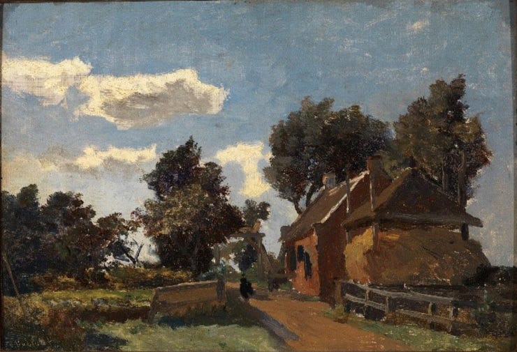 'Boerderij met kapberg aan een weg' - olieverf op doek: Paul Gabriël 