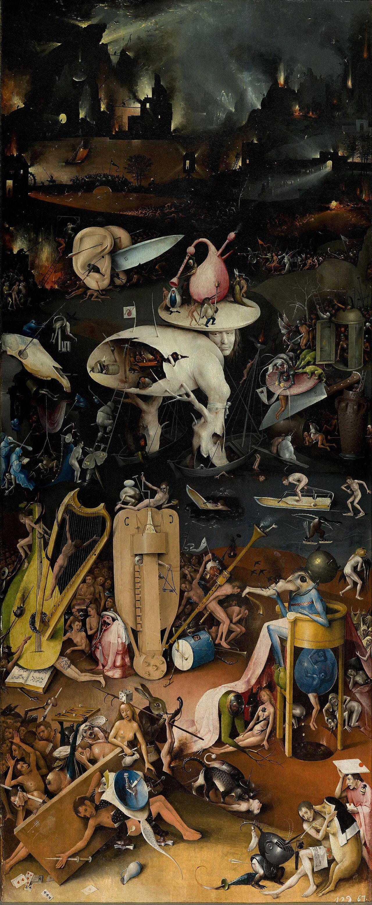 Crowded panel of animals and figures Crowded panel of animals and figures