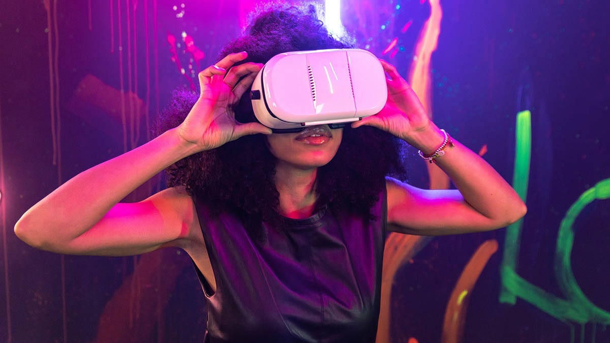 A woman wearing a VR headset