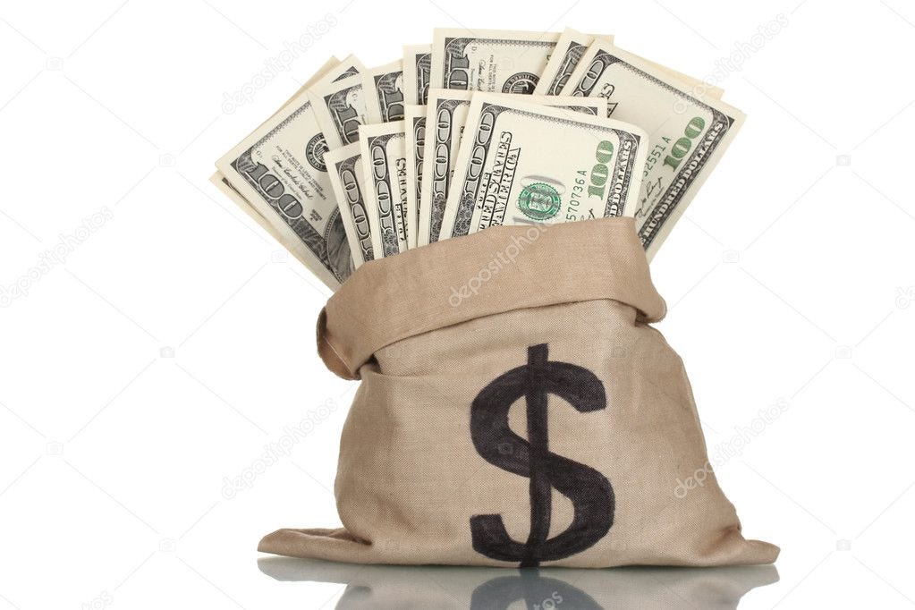 A lot of one hundred dollar bills in a bag isolated on white — Stock Photo  © belchonock #8519363