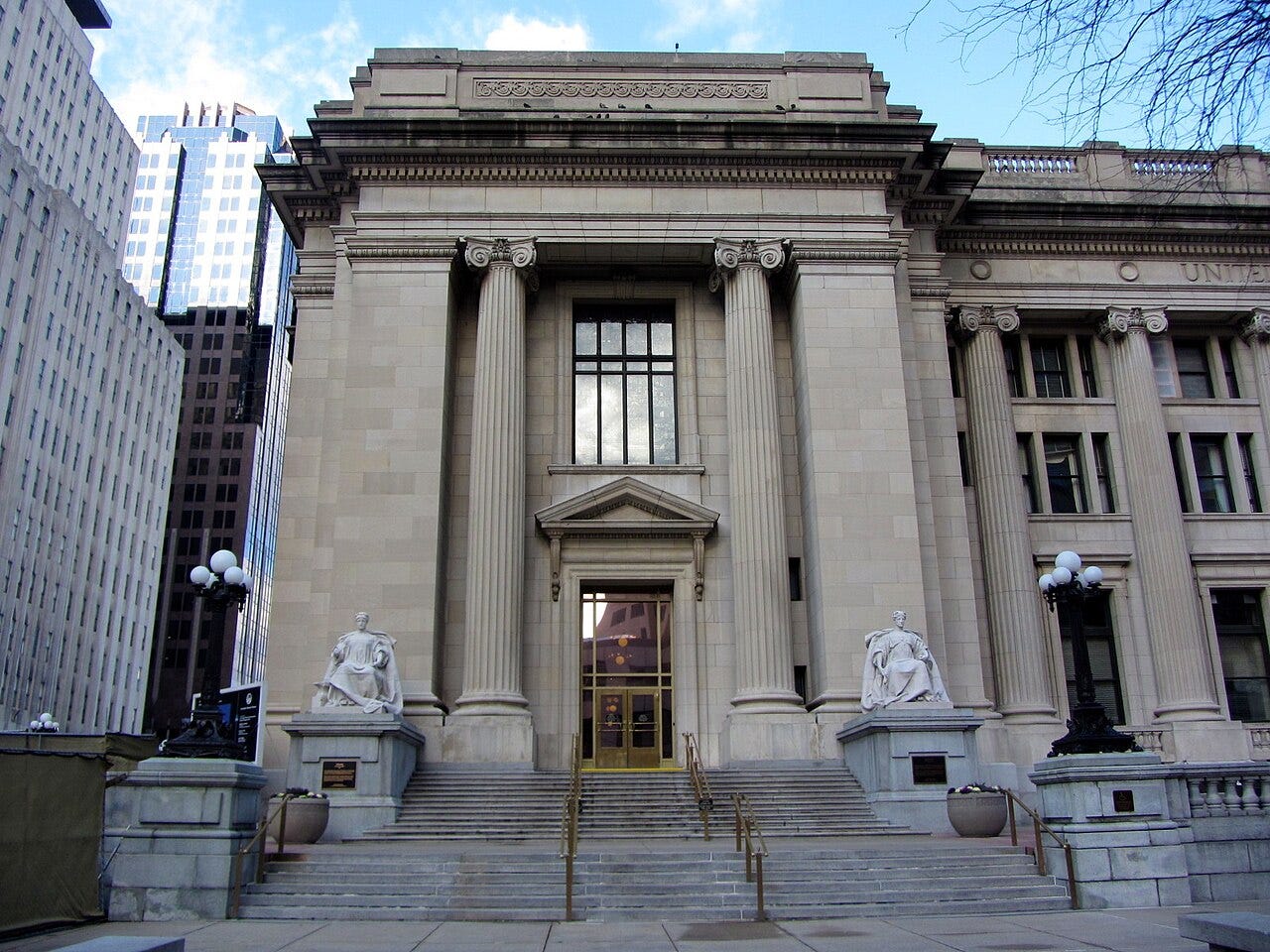 Photo: Richie Diesterheft / Wikimedia Commons (CC BY-SA 2.0) Exterior of the Birch Bayh Federal Building & U.S. Courthouse