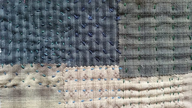 closeup of sashiko bag outer fabric closeup of sashiko bag outer fabric