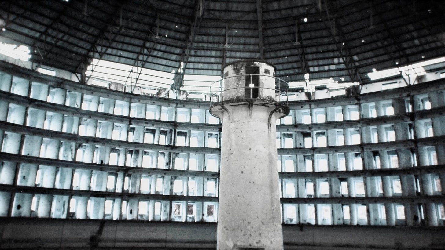 The panopticon - a prison where all the prisoners are visible all the time