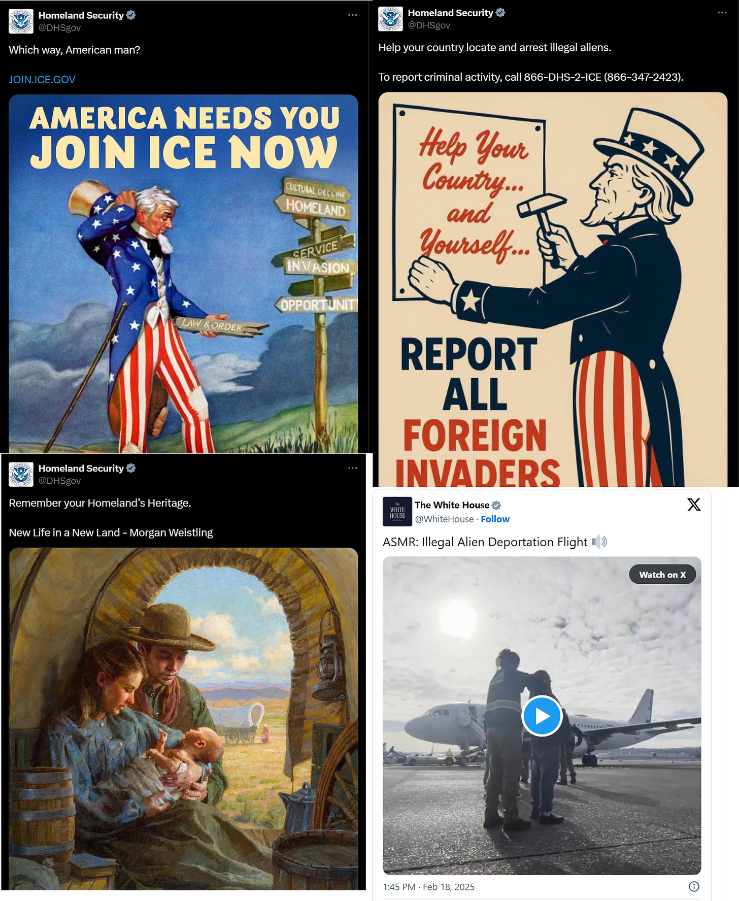 A disgusting collection of twitter memes posted by DHS and the White House