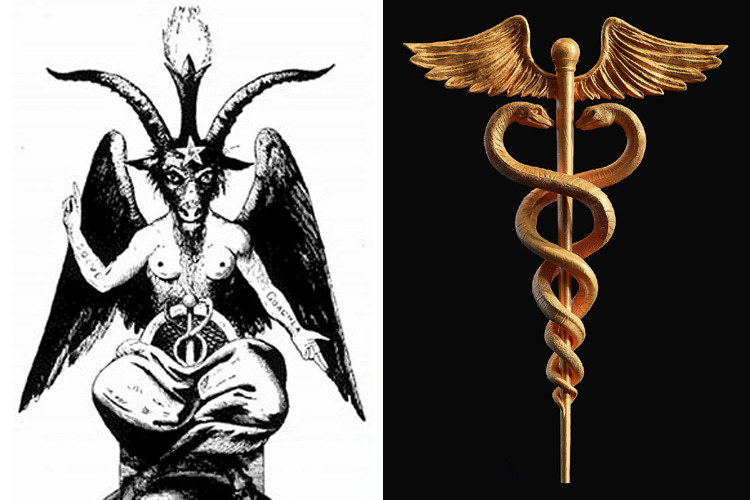 Satan and his cadeuceus of sin