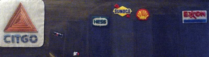 Bead embroidery pop art Boston trolley MBTA T beaded citgo gas station sign exxon hess kenmore sq.