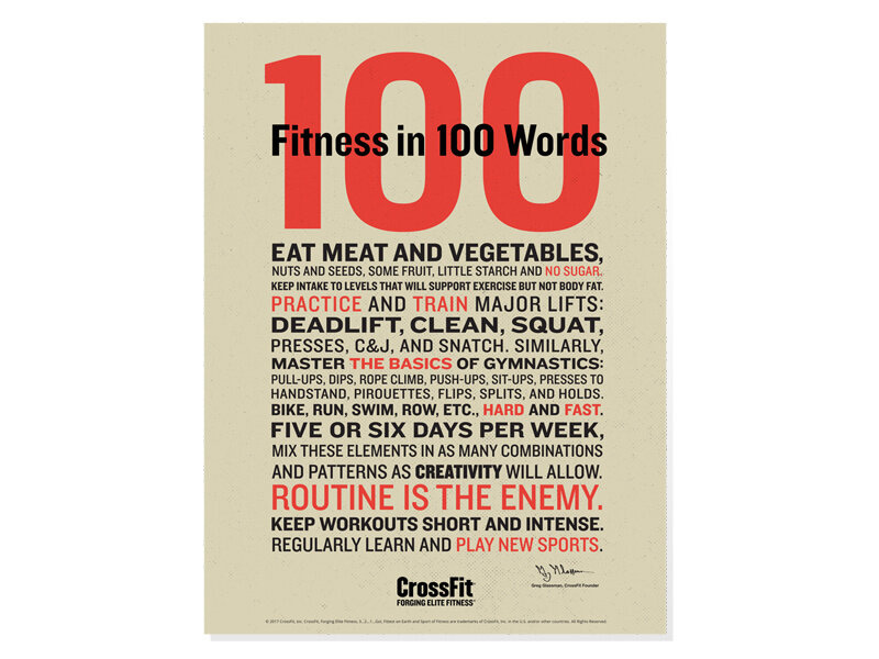 Fitness in 100 words as defined by CrossFit founder Greg Glassman. Fitness in 100 words as defined by CrossFit founder Greg Glassman.