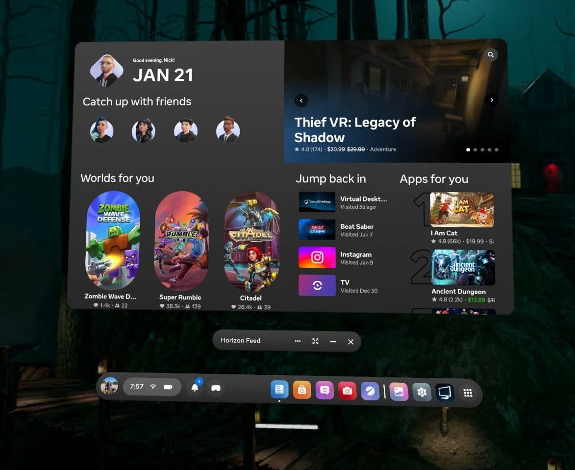 Navigator UI replacing Horizon Feed on Quest headsets