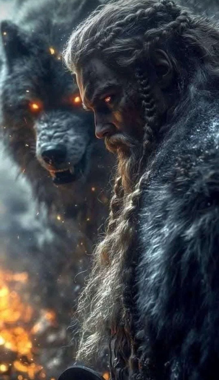 This may contain: the hobbot movie poster with two men in front of an evil wolf and fire This may contain: the hobbot movie poster with two men in front of an evil wolf and fire