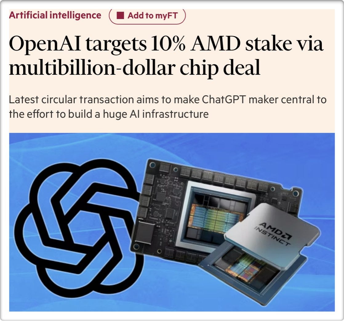 OpenAI targets 10% in AMD - Circular financing AI Bubble