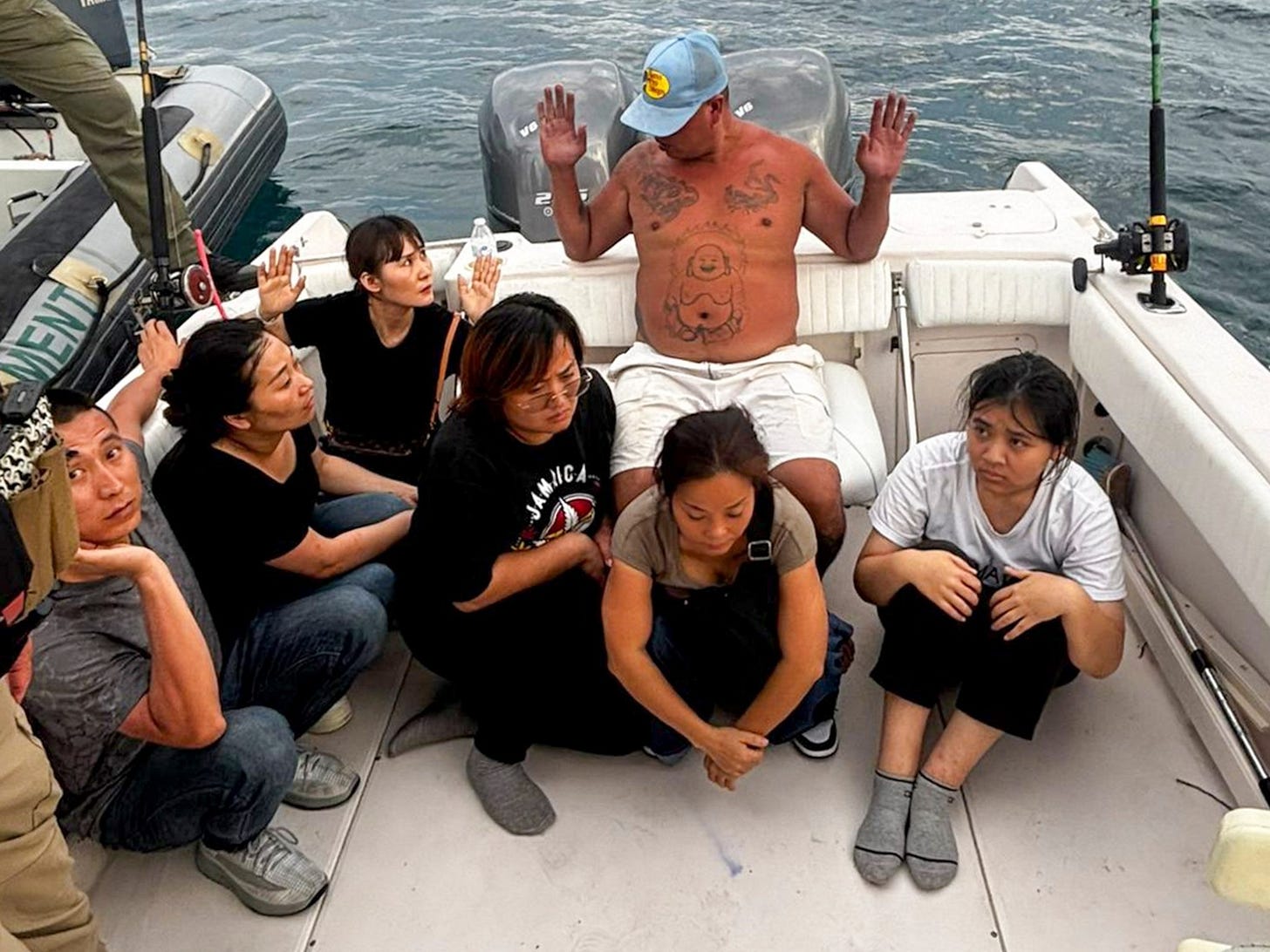 The authorities reported discovering 30 Chinese and 5 Bahamian citizens aboard the vessels after they were intercepted. The authorities reported discovering 30 Chinese and 5 Bahamian citizens aboard the vessels after they were intercepted.