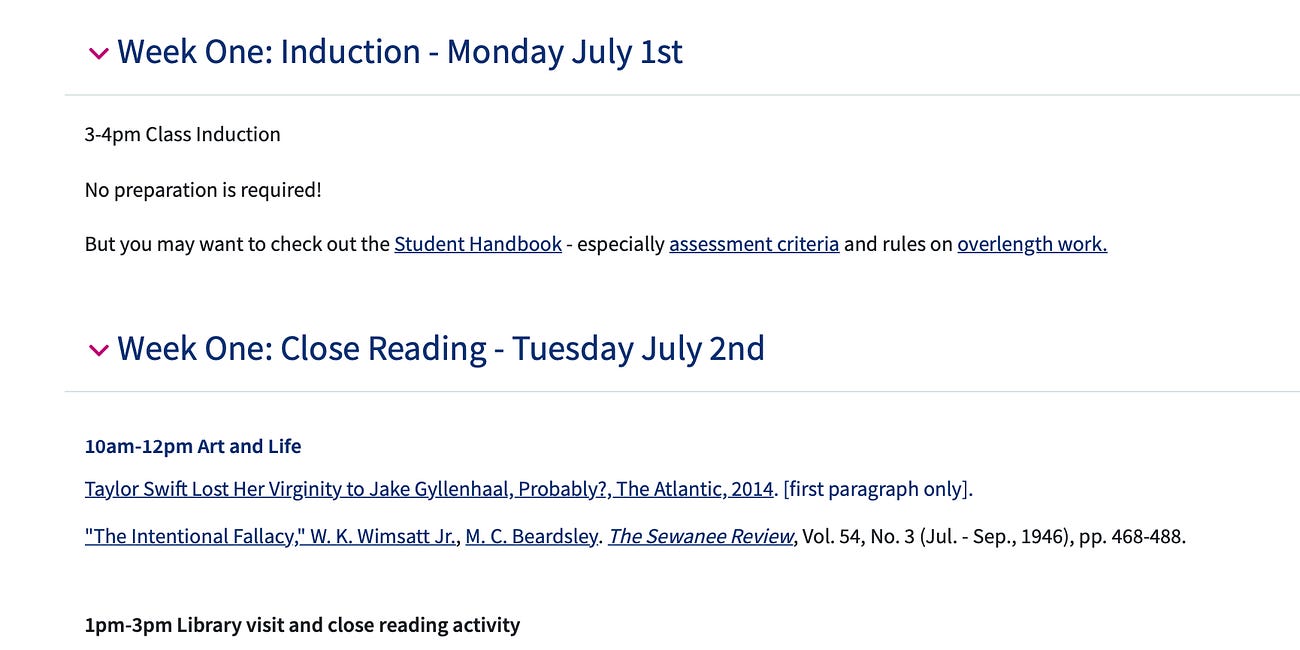 "Taylor Swift and Literature" syllabus