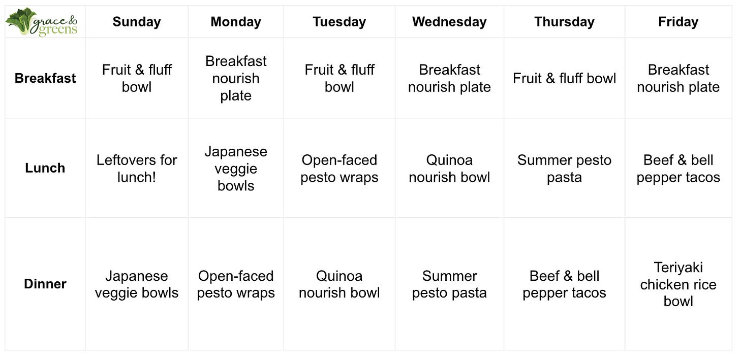 healthy menu