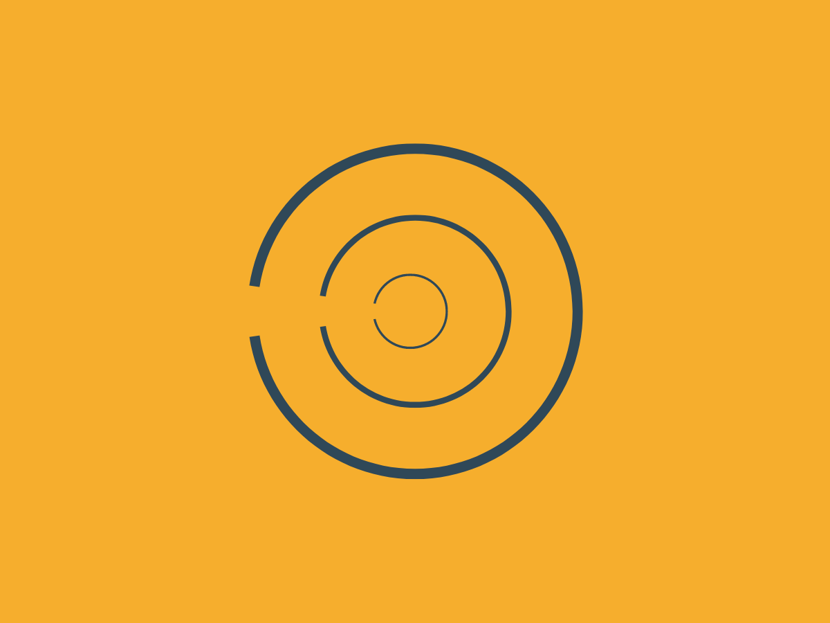 yellow background with blue concentric circles in the middle