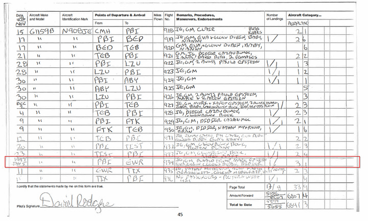 Donald Trump on Epstein Flight Logs