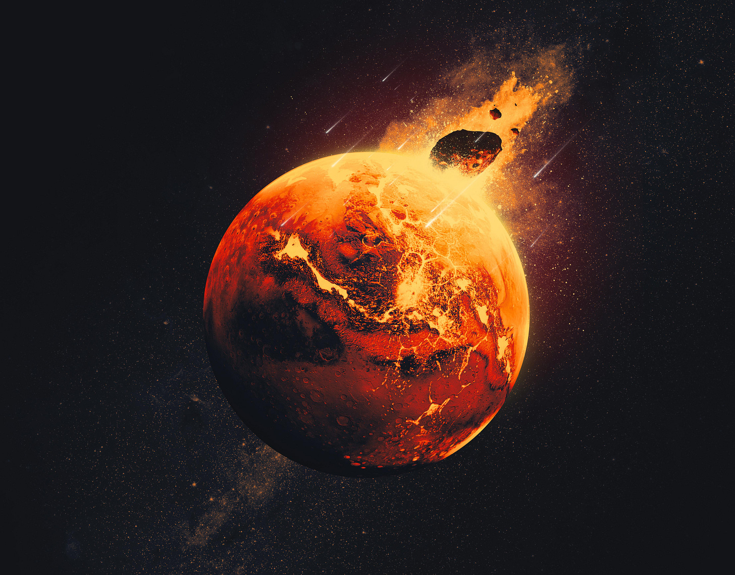 nasa artist depiction of mars being hit by an asteroid