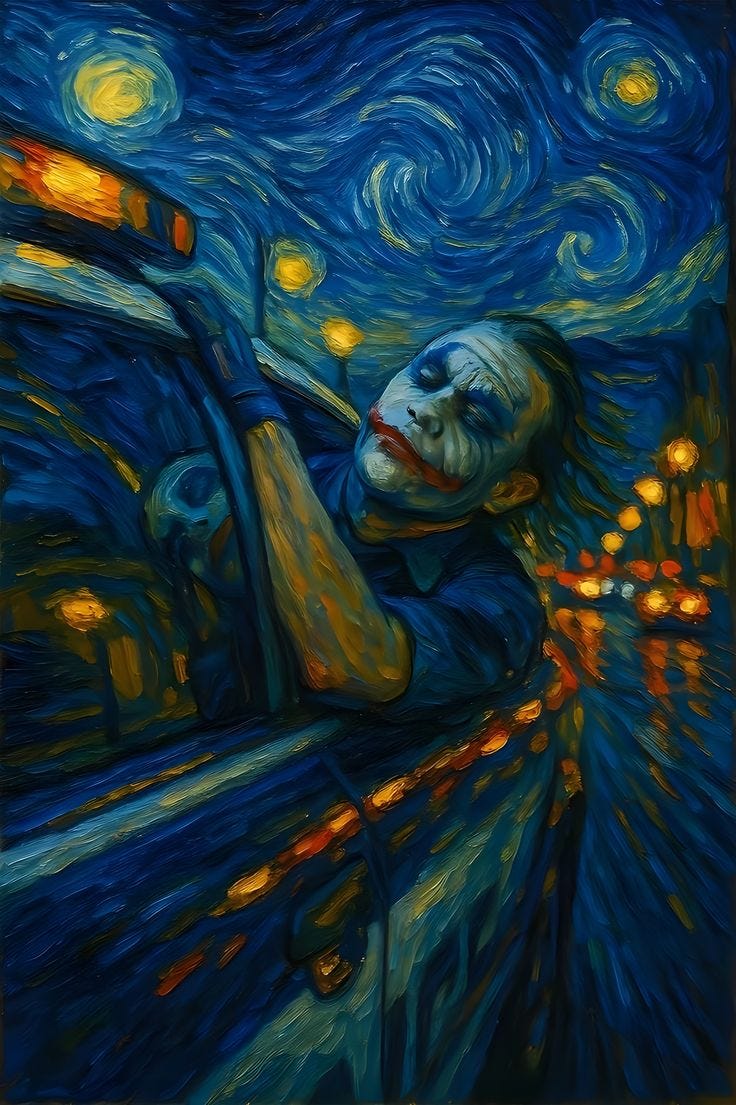 This may contain: a painting of a man with his face painted like the joker