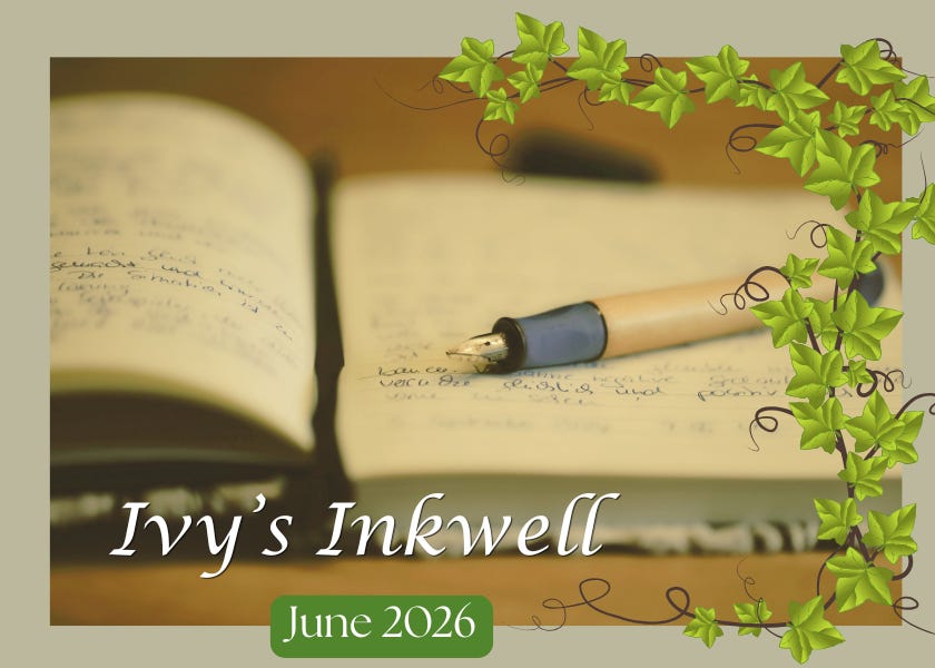 Open notebook with handwritten pages and a ivy vine border.