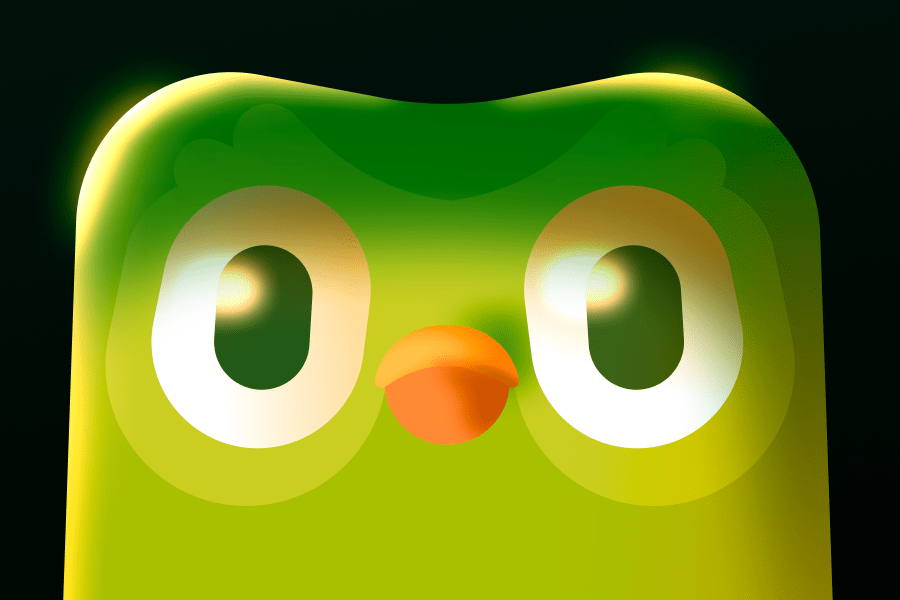 Duolingo’s mascot, Duo the Owl, looking menacingly at the screen.