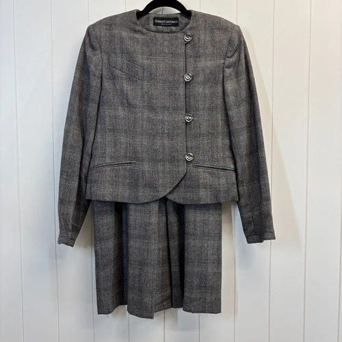 Vintage Herbert Grossman Womens Dark Academia Corpcore Plaid Skirt Suit Size 8 - Picture 1 of 13