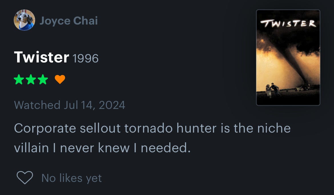 Letterboxd review of Twister (1996)