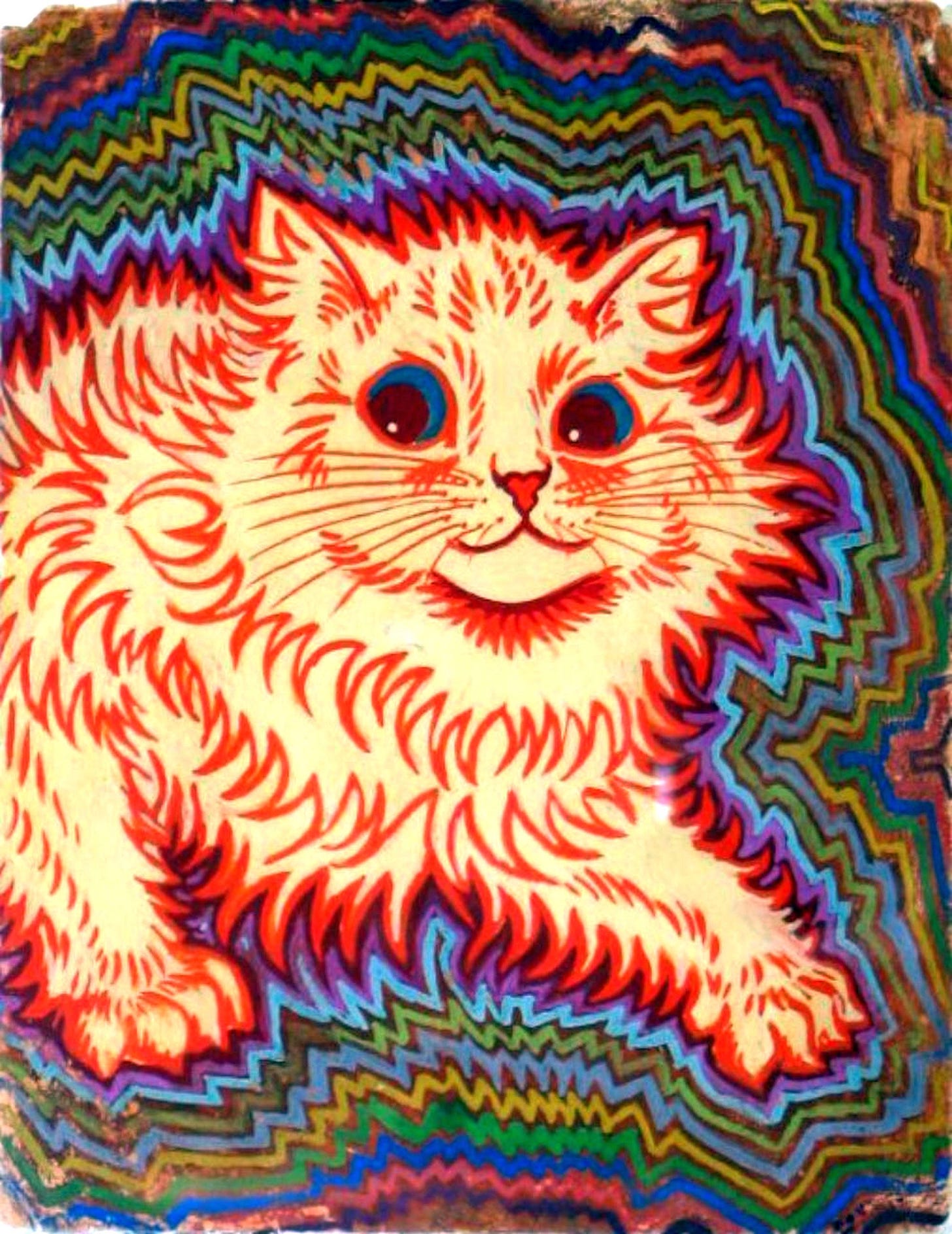 Cat face rendered as a bright abstract pattern