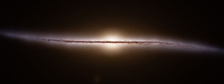 Vue de la Voie lactée depuis la tranche, à partir des données de la mission Gaia, montrant que son disque est voilé. (ESA / GAIA / DPAC, STEFAN PAYNE-WARDENAAR)