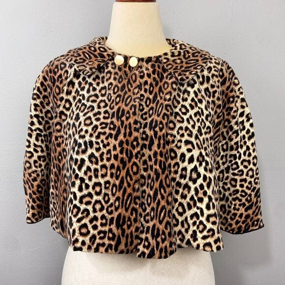 Vintage Leopard Cape Animal Print Cropped Swing Lined Statement Coat 50s Shrug - Picture 1 of 10