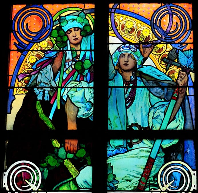 Stained glass window by Mucha for Saint Vitus Cathedral, Prague (1931) Stained glass window by Mucha for Saint Vitus Cathedral, Prague (1931)