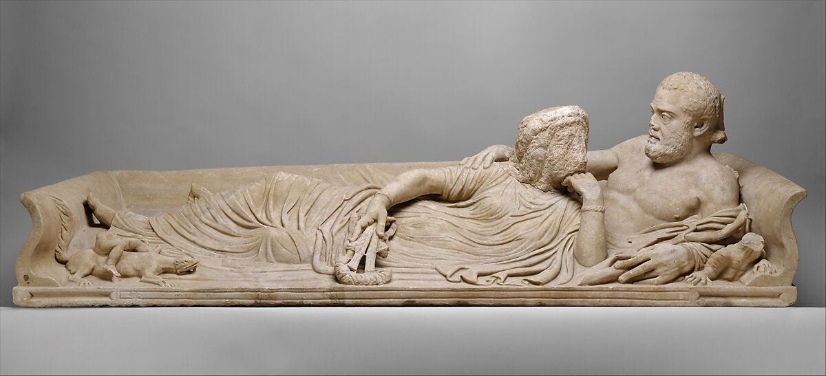 Marble sarcophagus lid with reclining couple | Roman | Imperial, Severan |  The Metropolitan Museum of Art