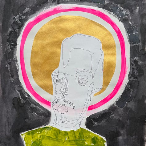 mixed media portraits with halos