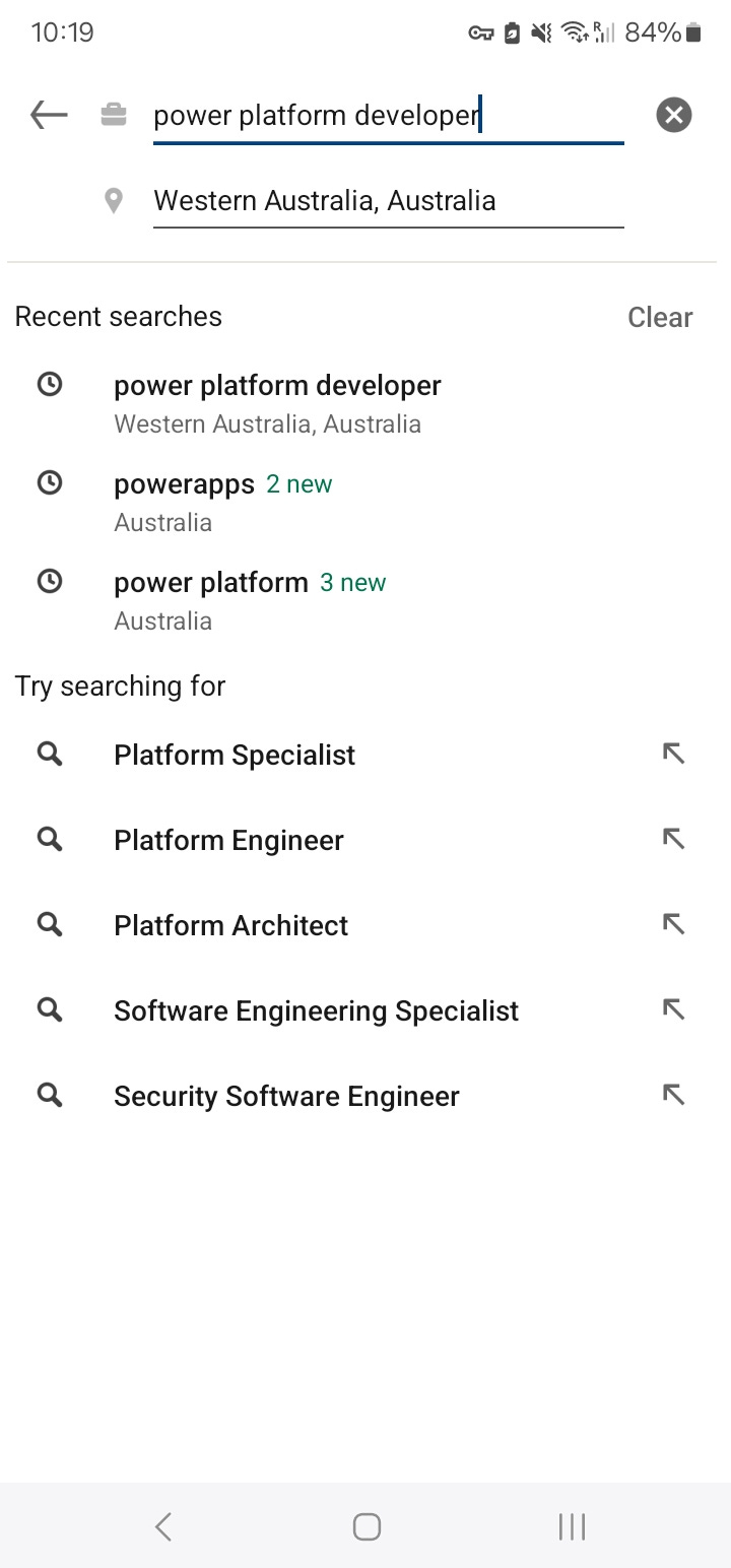 A search screen