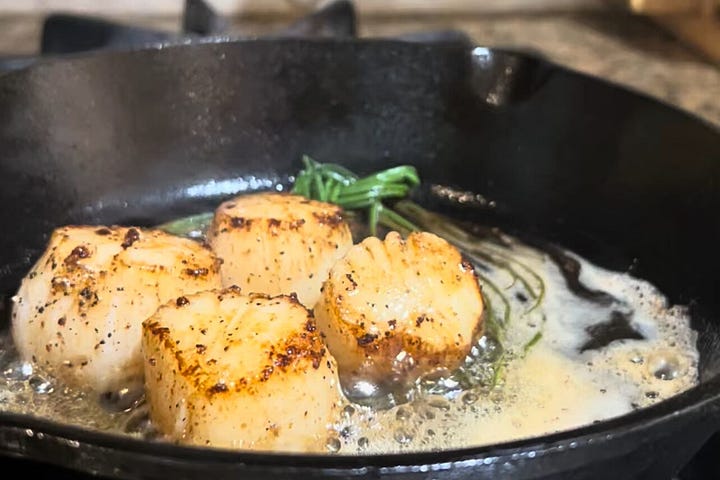 Seared Scallops with Chive Velouté - by Andi Braggs