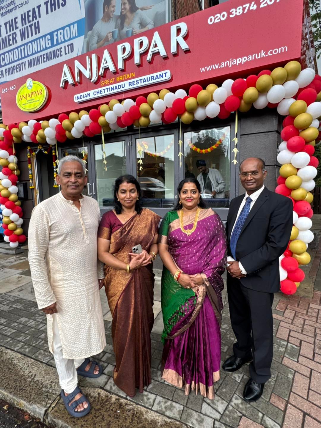 May be an image of 7 people, temple and text that says "intenanceLtd HEAT TH THE WITH ANJAPPAR wwww.anjapparuk.com www.anjapparuk.com 020 3874 CONDITIONING MER FROM MAINTENANCE LTD PROPERTY 559 560 ANJAPPAR INDIAN CHETTINADU GREAT BRITAIN RESTAURANT Shm"
