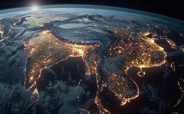 Nighttime view of earths southern asia and southeast asia from space |  Premium AI-generated image
