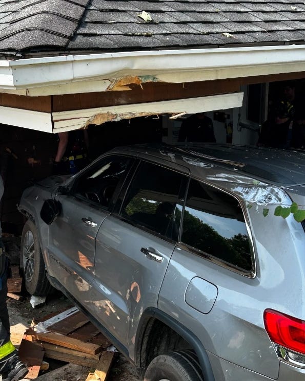 The driver was able to escape the vehicle and was taken to an area hospital for evaluation by EMS, fire officials said. 