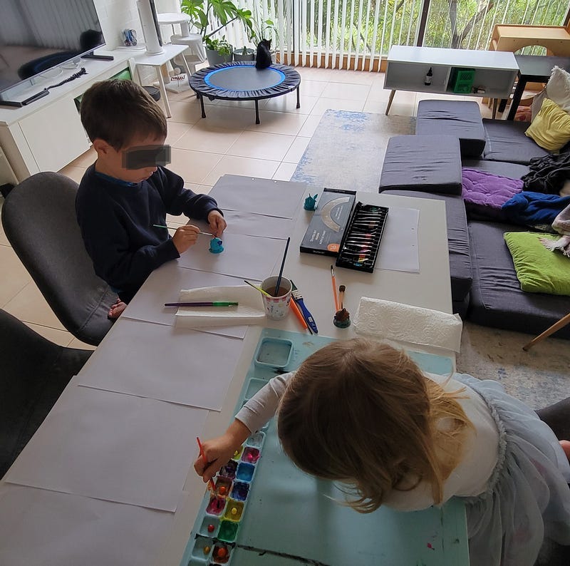 Homeschooling our Kids, Art class, copyright by author