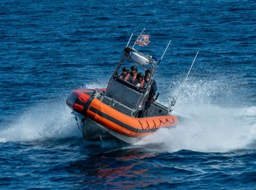 US Coast Guard crewmen assigned to “Operation Pacific Trident” respond to a possible human smuggling boat off the California coast US Coast Guard crewmen assigned to “Operation Pacific Trident” respond to a possible human smuggling boat off the California coast