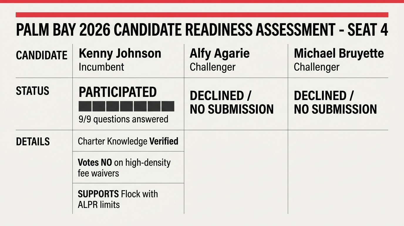 Palm Bay 2026 Candidate Readiness Assessment - Seat 4 Palm Bay 2026 Candidate Readiness Assessment - Seat 4