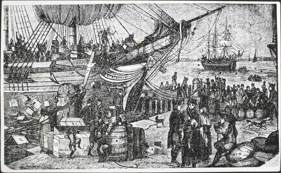 An illustration of the Boston Tea Party, when colonists dumped British East India Company tea into the harbor on Dec. 16, 1773. Some accounts say this marked a pivotal moment when Americans started loving coffee. But one historian says Americans were drinking lots of coffee before then. An illustration of the Boston Tea Party, when colonists dumped British East India Company tea into the harbor on Dec. 16, 1773. Some accounts say this marked a pivotal moment when Americans started loving coffee. But one historian says Americans were drinking lots of coffee before then.