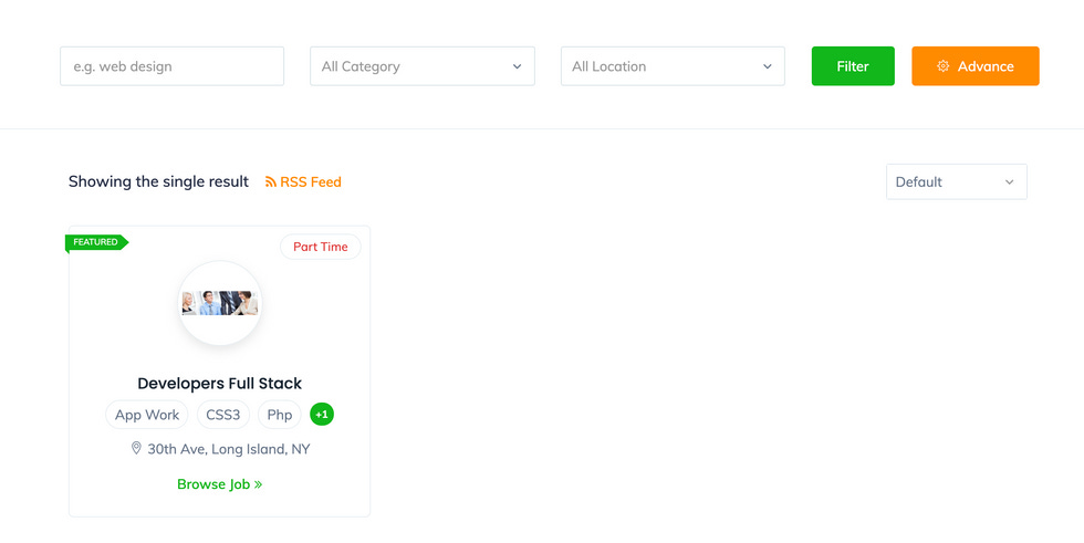 Search results showing one available job, "Developers Full Stack." Search results showing one available job, "Developers Full Stack."