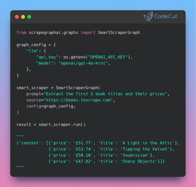 Code example: ScrapeGraphAI: Scrape Any Website with Natural Language