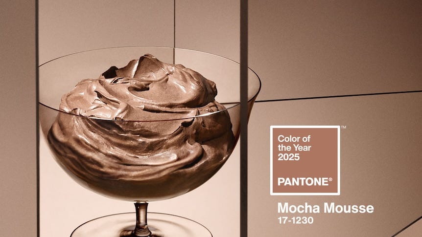 Mocha Mousse is described as a warming brown hue. 
