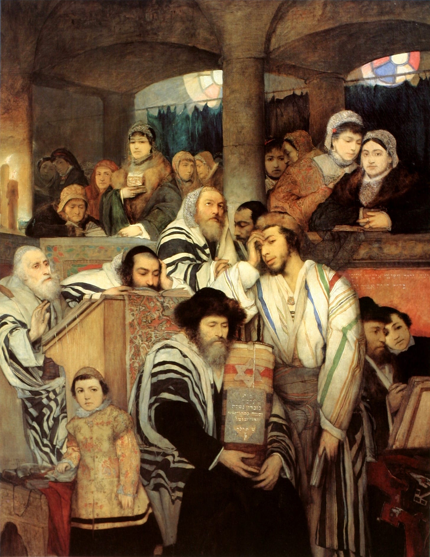 Maurice Gottlieb - "Judeus orando na sinagoga durante Yom Kippur"