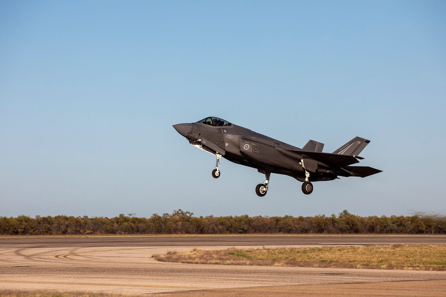 Royal Australian Air Force F-35A taking off from RAAF Base Curtin in Western Australia.