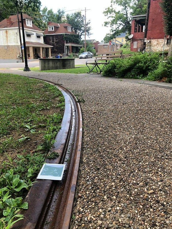 Old trolley tracks uncovered at Venson Park.