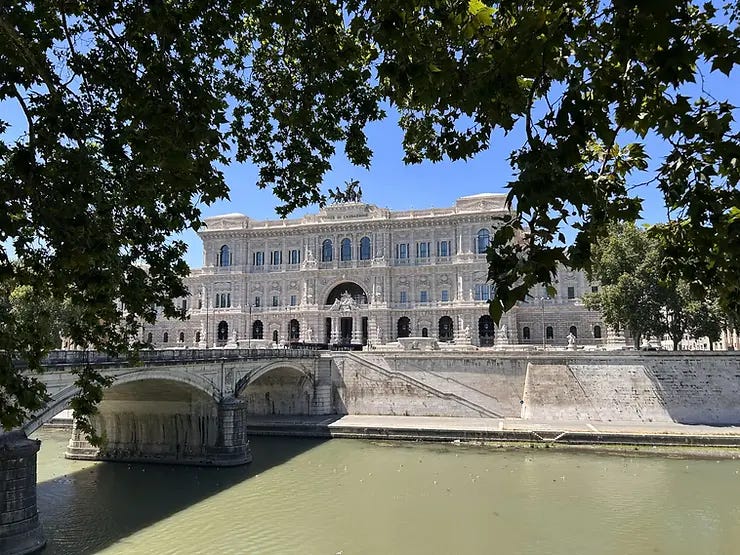 Looking through the trees at The Palace of Justice, Rome. Looking through the trees at The Palace of Justice, Rome.